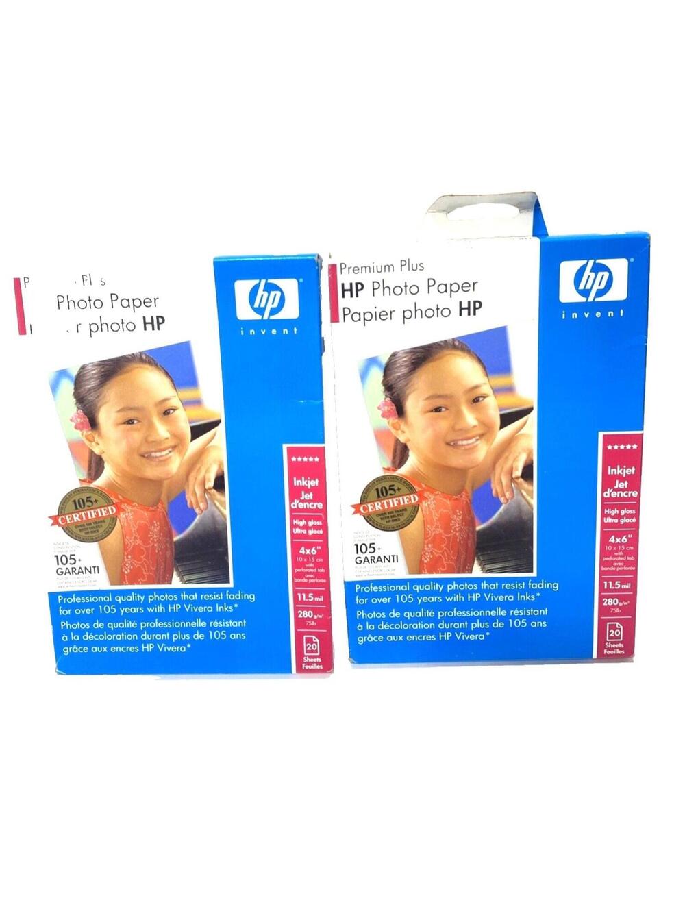 Premium Plus HP Photo Paper 2-Box Set High Gloss Inkjet 4x6" 20 Sheets per Box